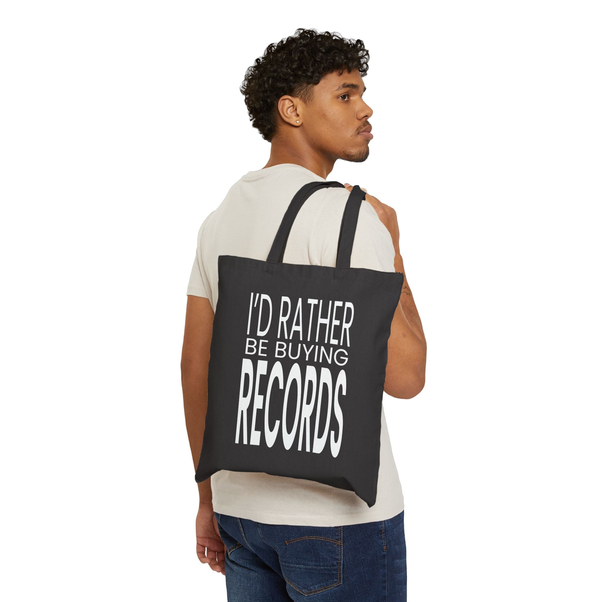 I'd Rather Be Buying Records Canvas Tote Bag (Black)